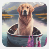 Golden Retriever op een peddel: Een Schilderachtig Vierkante Sticker (Voorkant)