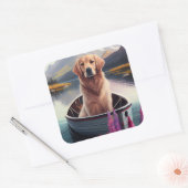 Golden Retriever op een peddel: Een Schilderachtig Vierkante Sticker (Envelop)