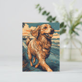 Golden Retriever op een tropisch strand tijdens zo Briefkaart (Staand voorkant)