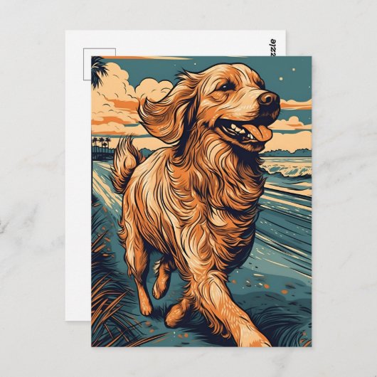 Golden Retriever op een tropisch strand tijdens zo Briefkaart (Voorkant / Achterkant)