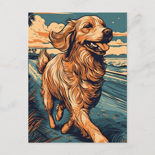 Golden Retriever op een tropisch strand tijdens zo Briefkaart (Voorkant)