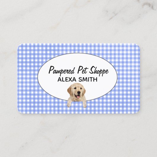 Golden Retriever op Gingham voor Pet Grooming Visitekaartje (Voorkant)