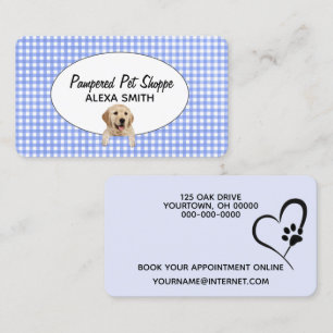 Golden Retriever op Gingham voor Pet Grooming Visitekaartje