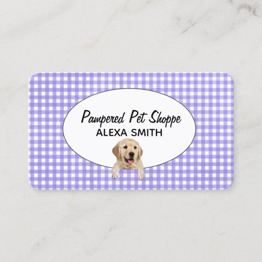 Golden Retriever op Gingham voor Pet Grooming Visitekaartje (Voorkant)