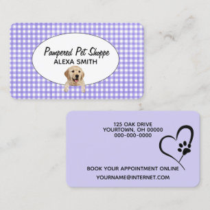 Golden Retriever op Gingham voor Pet Grooming Visitekaartje