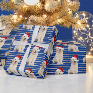 Golden Retriever Op Glitter Strepen Cadeaupapier