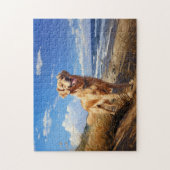 Golden retriever op het strand legpuzzel (Verticaal)