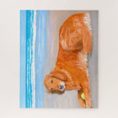 Golden Retriever op het strand met Tennis Ball Puz Legpuzzel (Verticaal)