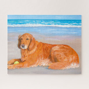 Golden Retriever op het strand met Tennis Ball Puz Legpuzzel