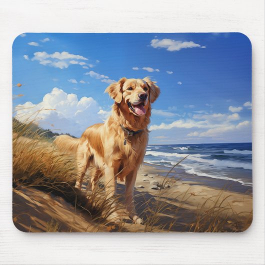 Golden retriever op het strand muismat (Voorkant)
