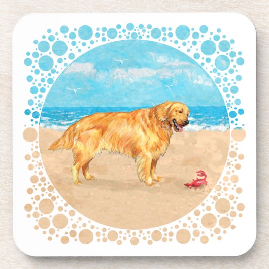 Golden Retriever op het Strand Onderzetter (Voorkant)