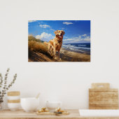Golden retriever op het strand poster (Keuken)