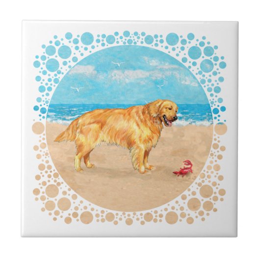 Golden Retriever op het Strand Tegeltje (Voorkant)