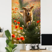 Golden Retriever op het zonnige gras Poster (Thuiskantoor)