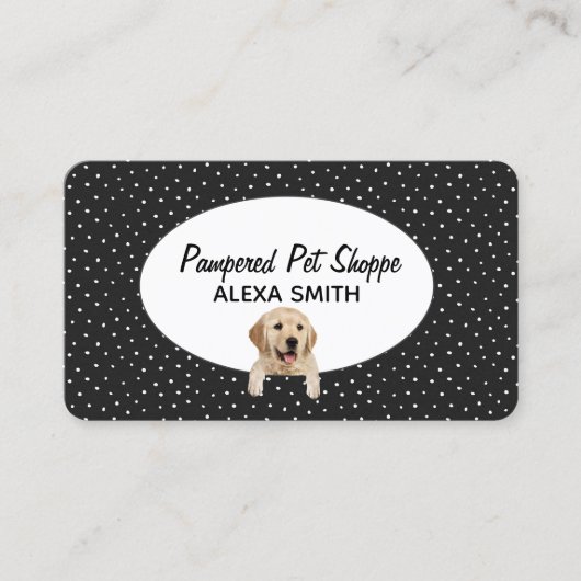 Golden Retriever op Polka Dots for Pet Grooming Visitekaartje (Voorkant)