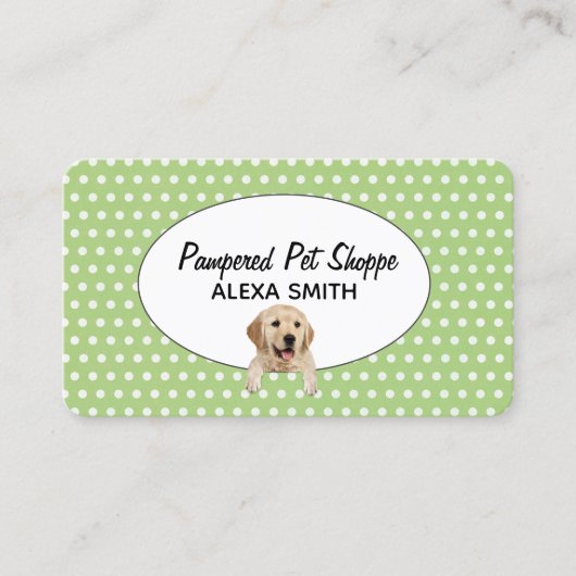 Golden Retriever op Polka Dots for Pet Grooming Visitekaartje (Voorkant)