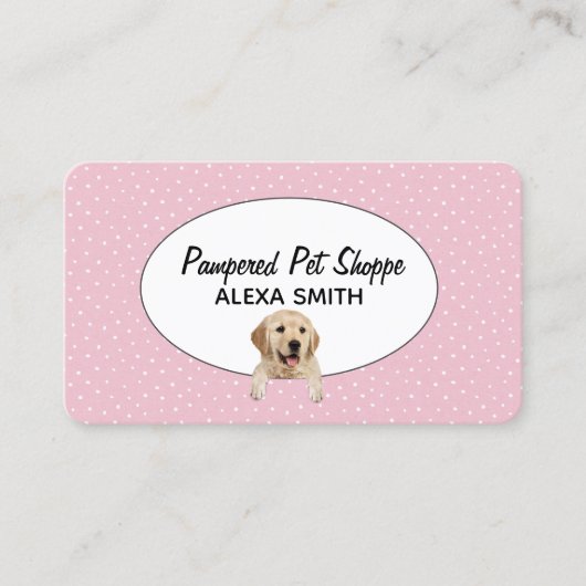 Golden Retriever op Polka Dots for Pet Grooming Visitekaartje (Voorkant)
