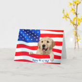 Golden retriever op vlag 4 juli kaart (Gele Bloem)