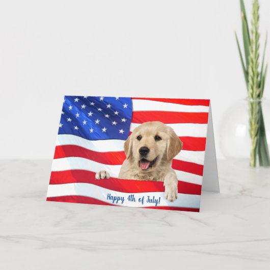 Golden retriever op vlag 4 juli kaart (Voorkant)