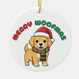 Golden Retriever Ornament: Merry Woofmas Keramisch Ornament