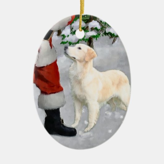 Golden Retriever Ornament met kerstcadeaus (Voorkant)