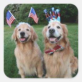 Golden Retriever Outdoor Independence Day Vierkante Sticker