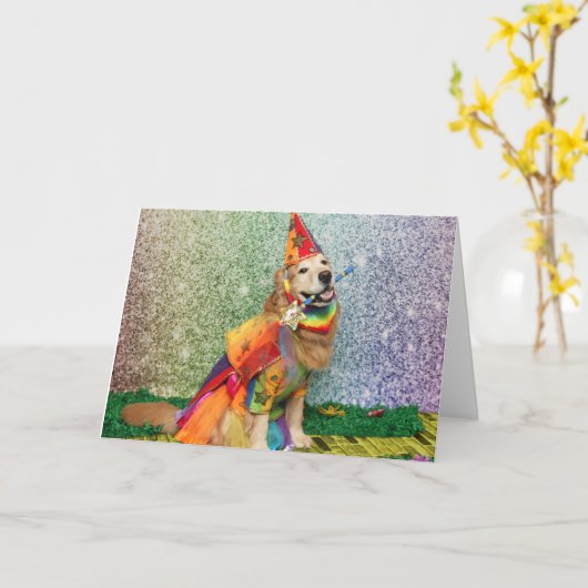 Golden Retriever over de regenboogdag Kaart (Gele Bloem)