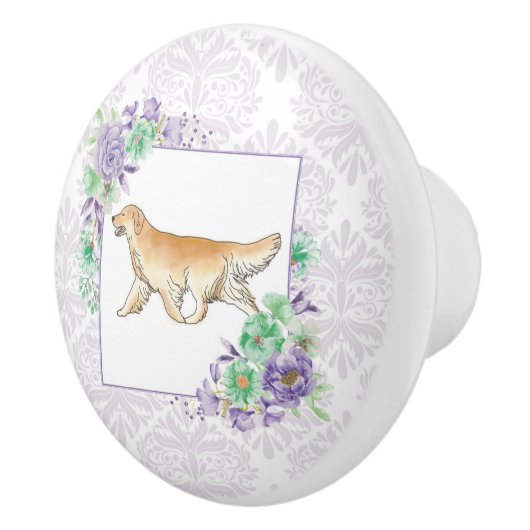 Golden Retriever Paars Keramische Knop (Rechts)