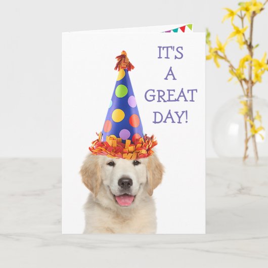 Golden Retriever Party Puppy Birthday Kaart (Gele Bloem)