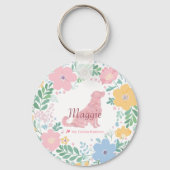 Golden Retriever Pastel Pink Flower Wreath Sleutelhanger (Voorkant)