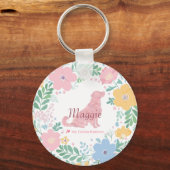 Golden Retriever Pastel Pink Flower Wreath Sleutelhanger (Voorkant)