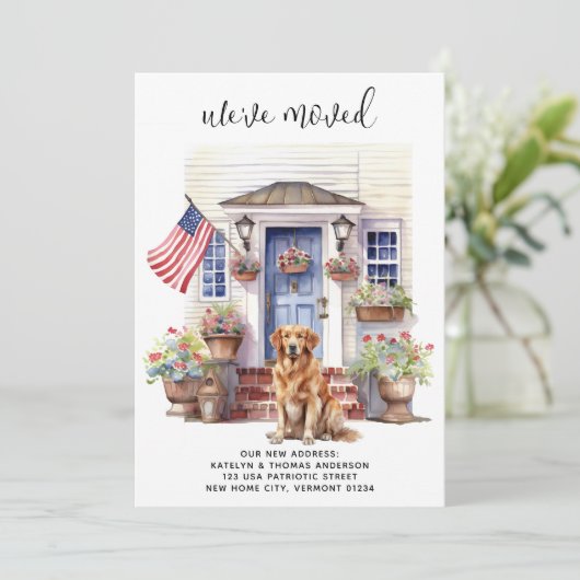 Golden Retriever Patriotic Custom Pet Dog Bewegen Aankondiging (Staand voorkant)