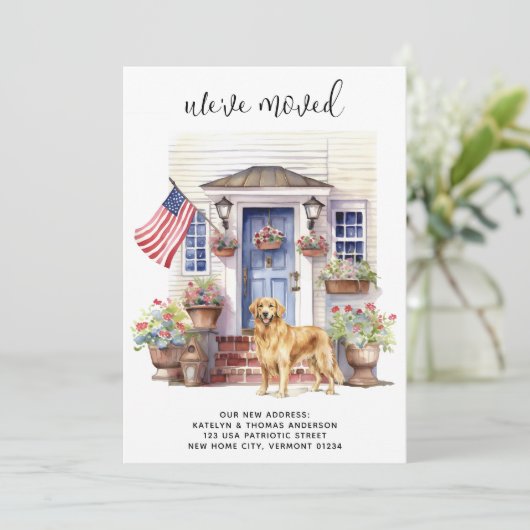 Golden Retriever Patriotic Gepersonaliseerde Hond  Aankondiging (Staand voorkant)