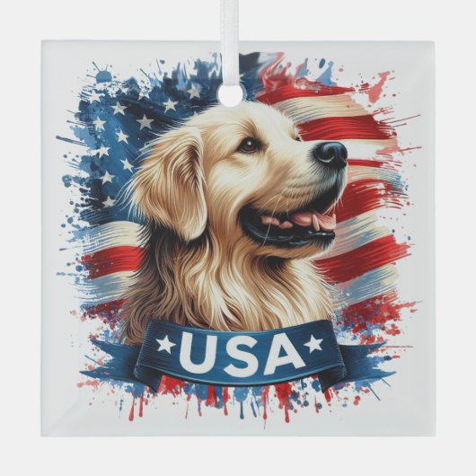 Golden Retriever Patriotic Glass Ornament (Voorkant)