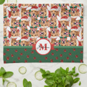 Golden Retriever Patroon Monogram Kerstdag Hond Theedoek (Gevouwen)