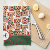Golden Retriever Patroon Monogram Kerstdag Hond Theedoek (Quarter Fold)