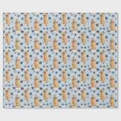 Golden Retriever Paw Print Pattern op Silver Blue Cadeaupapier (Vlak)