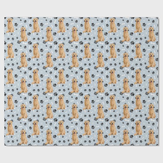 Golden Retriever Paw Print Pattern op Silver Blue Cadeaupapier (Vlak)