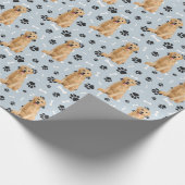 Golden Retriever Paw Print Pattern op Silver Blue Cadeaupapier (Hoek)