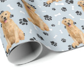 Golden Retriever Paw Print Pattern op Silver Blue Cadeaupapier (Rol Hoek)