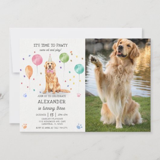 Golden Retriever Pawty Dog Puppy Verjaardag Blauw Kaart (Voorkant)