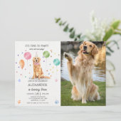 Golden Retriever Pawty Dog Puppy Verjaardag Blauw Kaart (Staand voorkant)