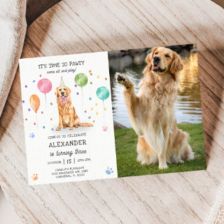 Golden Retriever Pawty Dog Puppy Verjaardag Blauw Kaart