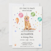 Golden Retriever Pawty Dog Puppy Verjaardag Blauw Kaart (Voorkant)
