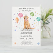 Golden Retriever Pawty Dog Puppy Verjaardag Blauw Kaart (Staand voorkant)
