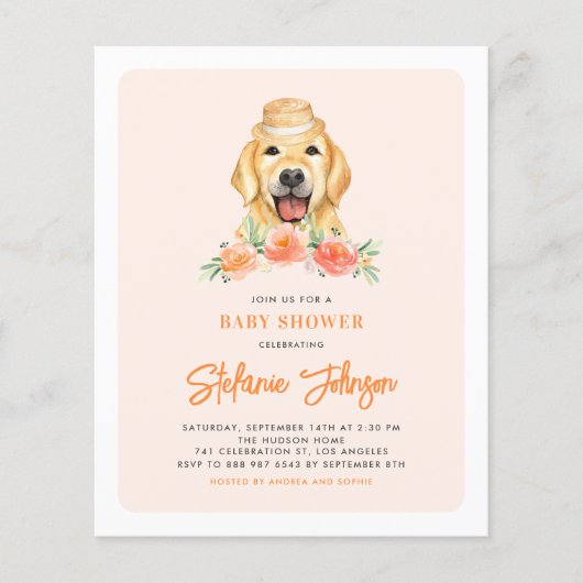 Golden Retriever Peach Baby shower Uitnodiging (Voorkant)
