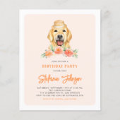 Golden Retriever Peach Verjaardagsfeestuitnodiging (Voorkant)