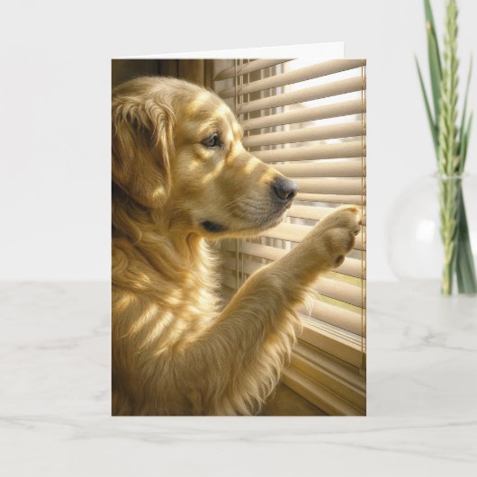 Golden Retriever Peeking Through Blinds Birthday Kaart (Voorkant)