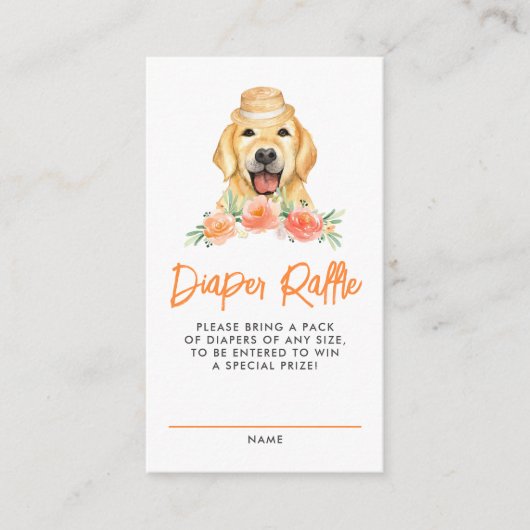 Golden Retriever Perzik Luier Raffle Game Informatiekaartje (Voorkant)