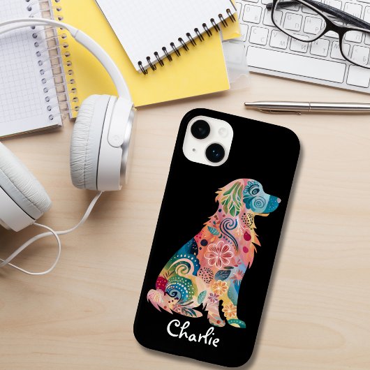 Golden Retriever Pet Dog, Abstracte Bloemen, Aange Case-Mate iPhone Case